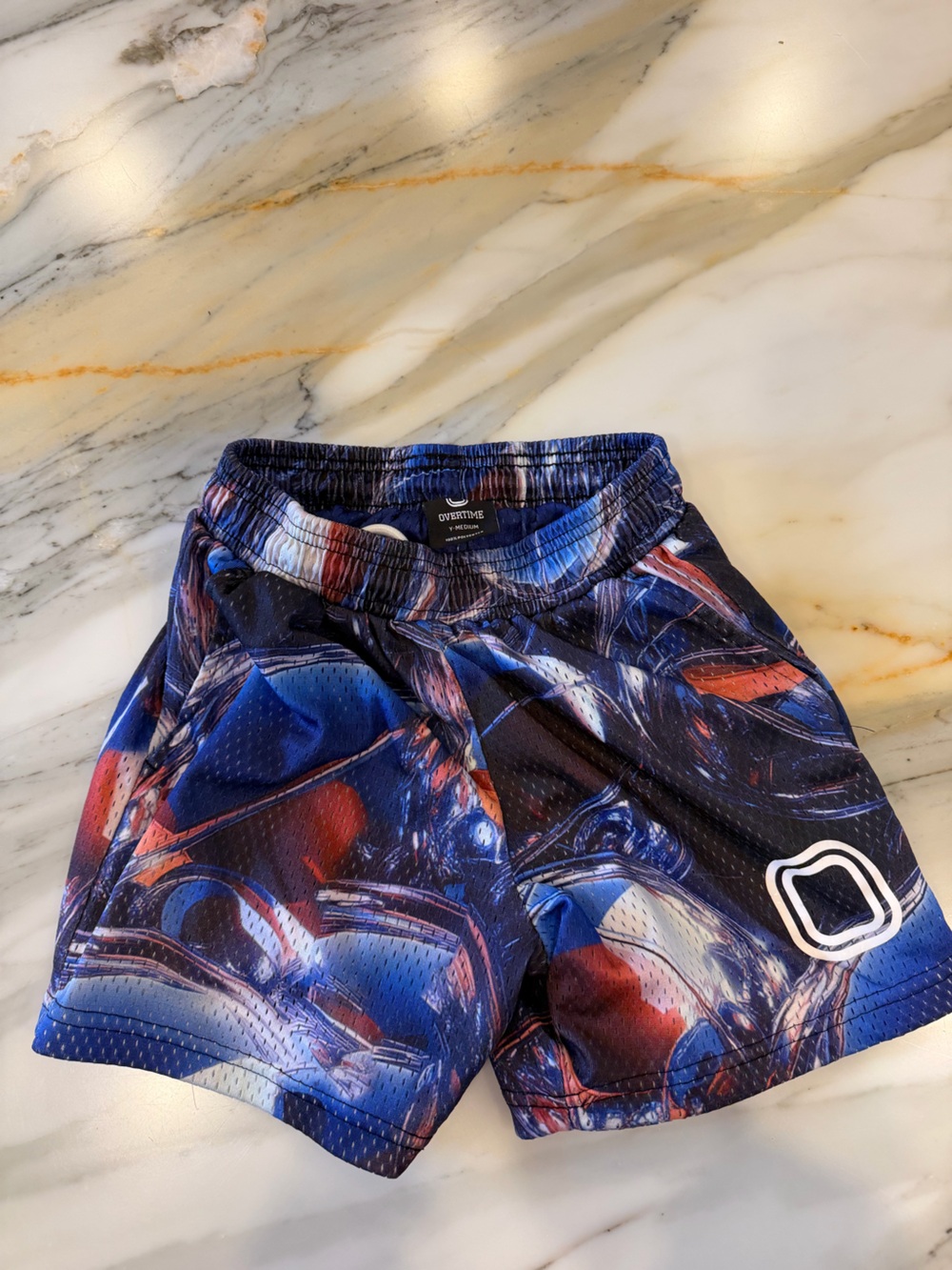 Overtime Men's Athletic Shorts in Blue Red Abstract Print